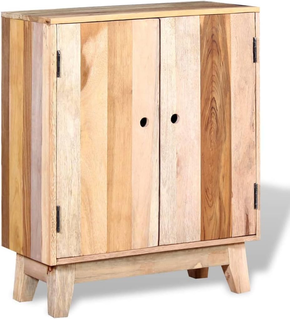 Solid Reclaimed Wood Sideboard, 2-Door Retro Buffet Cabinet, Rustic Accent Storage Credenza for Living Room and Dining Room, 11.8 x 23.6 x 29.9 Inches, Beige