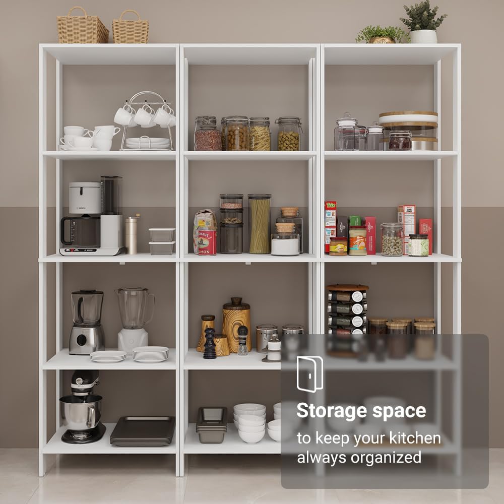 Madesa Kitchen Pantry Storage Rack with 15 Open Shelves 70" L Multiuse Modular Cabinet for Kitchen Organization (White)