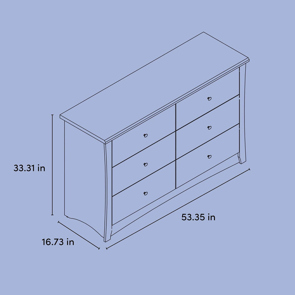 Storkcraft Crescent 6-Drawer Dresser, White | GREENGUARD Gold Certified, White Dresser for Bedroom, Kids & Nursery Storage Chest, Safety Interlocking Drawers, Kids Bedroom