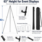RRFTOK Easel Stand for Sign,63'' Instant Lightweight Portable Ground Easel for Wedding Sign and Poster Display Stand, Metal Tripod with Portable Bag,1-Pack.