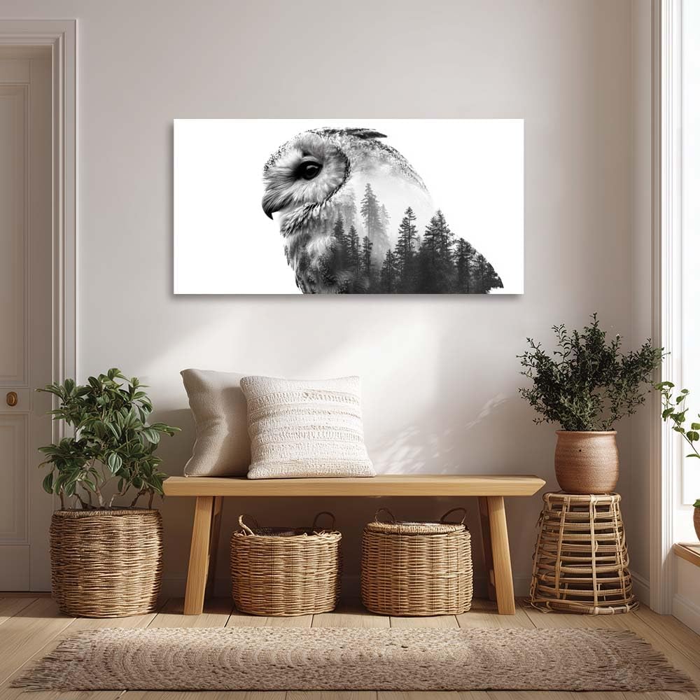 GAFSING Black White Owl Canvas Wall Art for Living Room Office Modern Double Exposure Forest Painting Prints Contemporary Canvas Artwork Dining Bedroom Decor Large