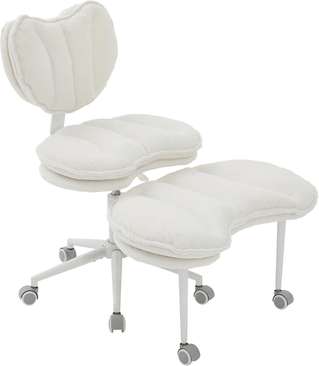 Meditation Chair Plus, Teddy Fleece Double-Layer Padding Cross Legged Rolling Chair for ADHD, Criss Cross Desk Chair with Lumbar Support, Adjustable Stool, Flexible for Fidgety Sitters, Ivory