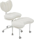 Meditation Chair Plus, Teddy Fleece Double-Layer Padding Cross Legged Rolling Chair for ADHD, Criss Cross Desk Chair with Lumbar Support, Adjustable Stool, Flexible for Fidgety Sitters, Ivory