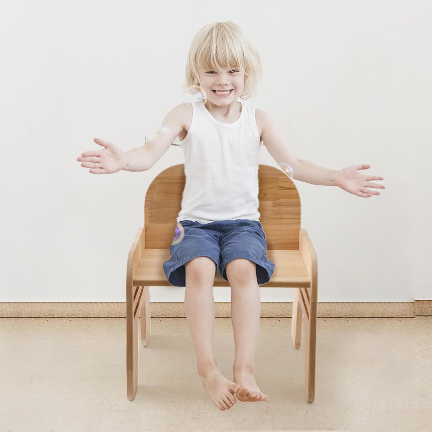 ibwaae Natural Solid Wooden Kids Chair Height-Adjustable Wooden Chair for Toddlers Montessori Furniture Birthday Gift for Children