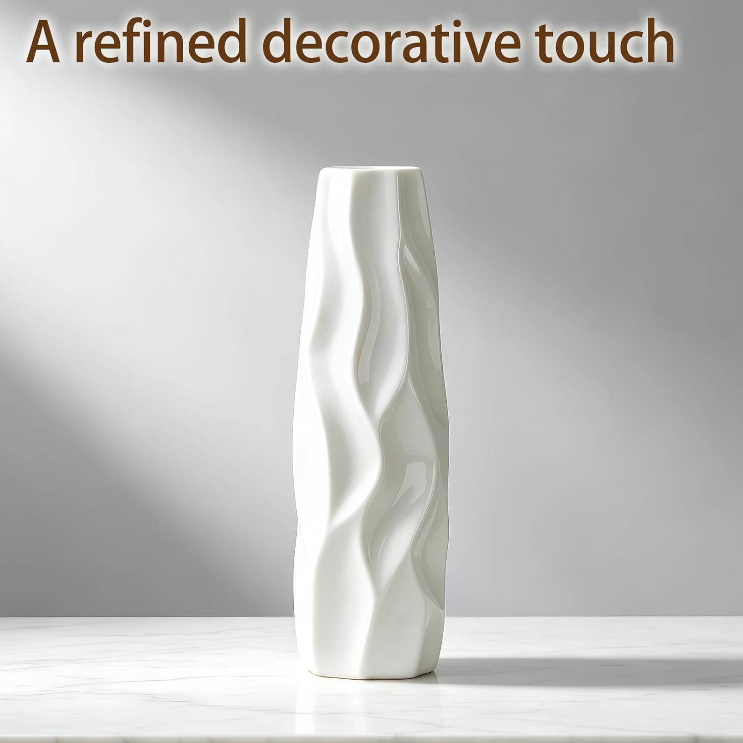 12 Inch White Vase Ceramic Flower Vase, Tall Vases for Pampas Grass, Home Decor, Modern Textured Vases for Living Room Decorations,Table Centerpieces,Shelf,Farmhouse Small Ceramic Vase
