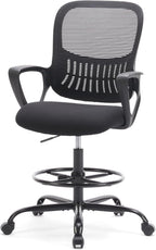 DUMOS Drafting Chair - Counter Height Adjustable Tall Office Desk Chair with Fixed Armrests and Comfortable Lumbar Support for Standing Desk, for Bedroom Livingroom, Black