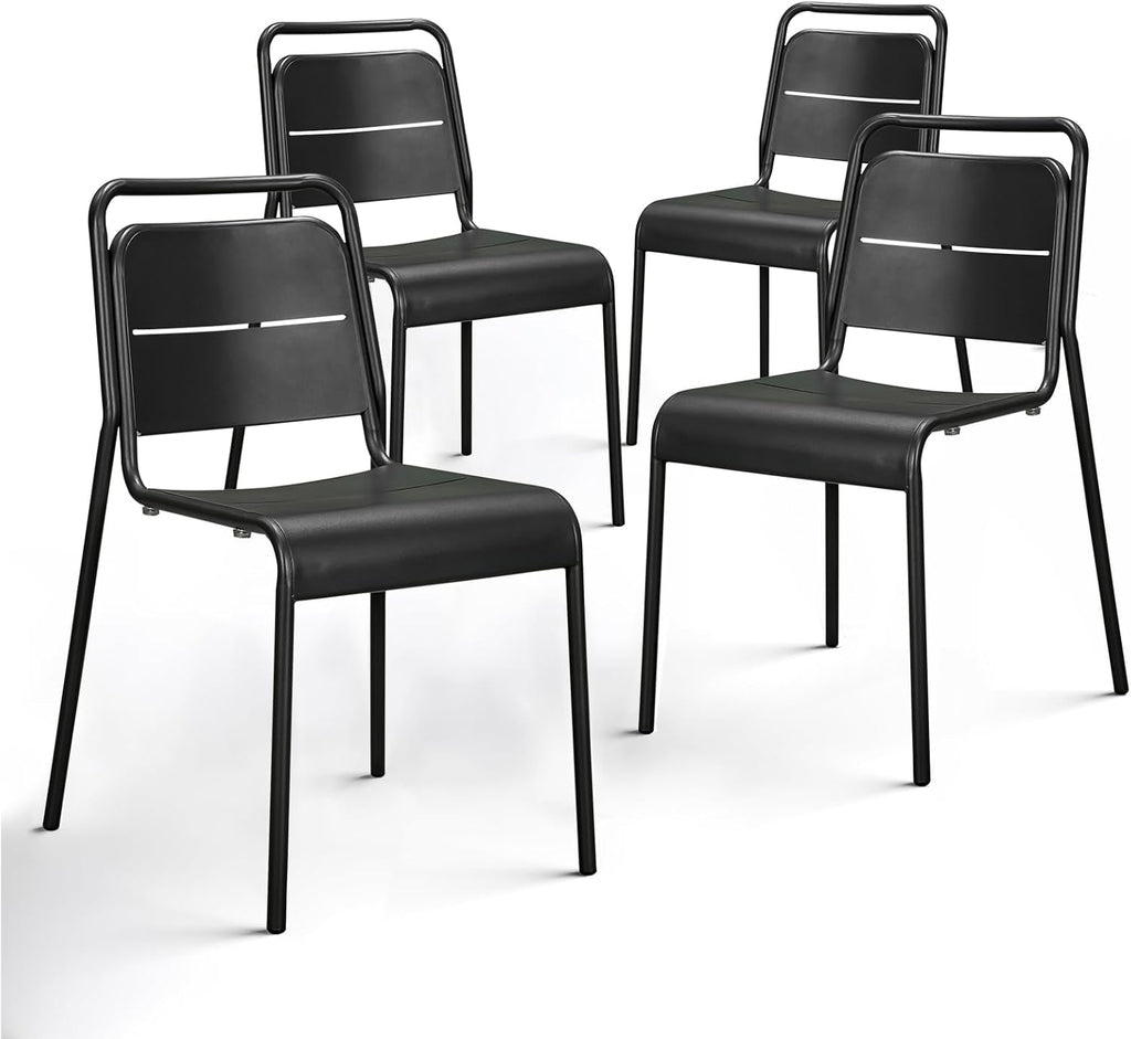 Metal Dining Room Chairs, Heavy Duty Stackable Chairs, Support Up to 380 lb, No Assemble, Kitchen Chairs Set of 4, Space Saving Seating for Home, Living Room, Waiting Room, Outdoor