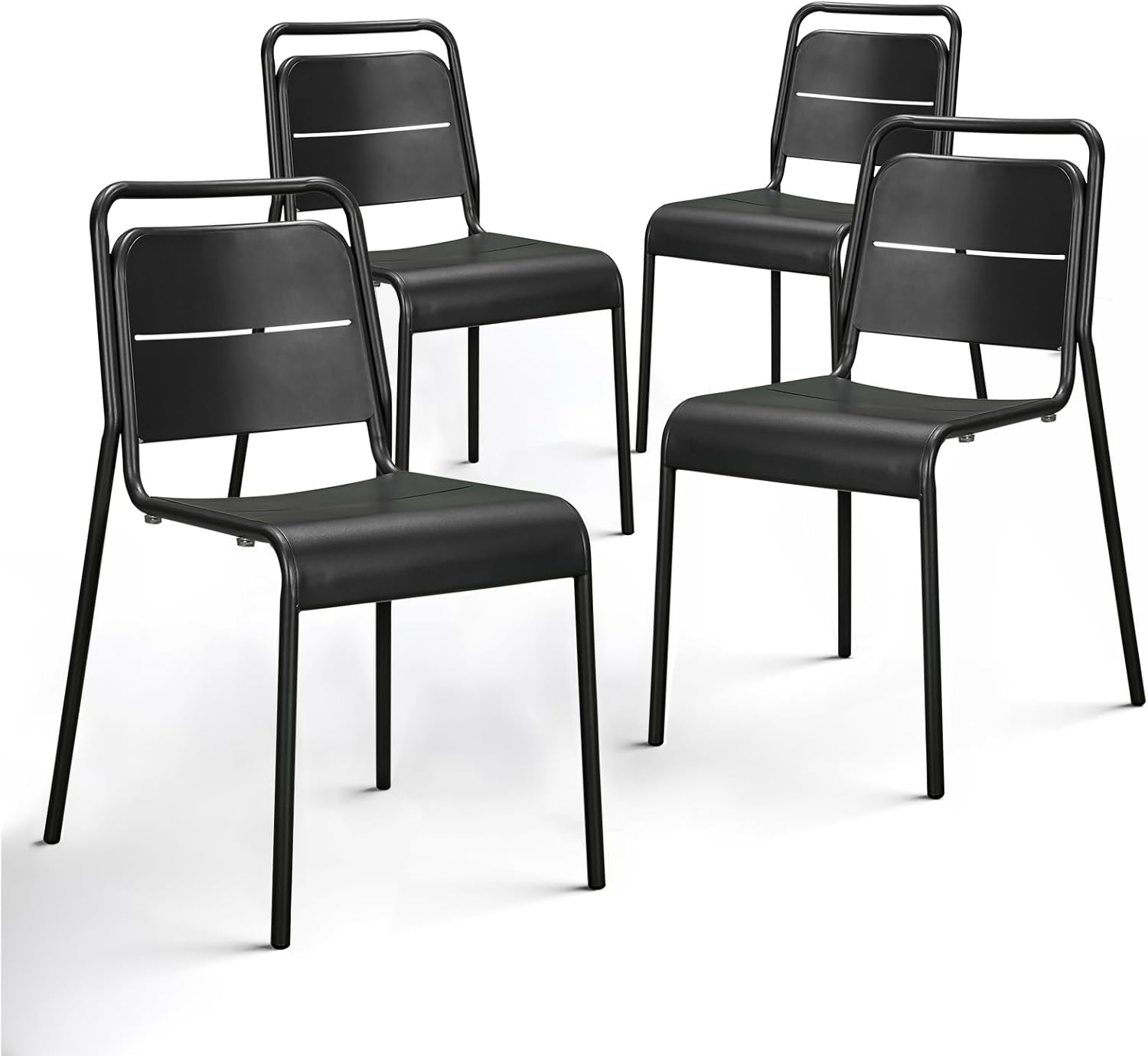 Metal Dining Room Chairs, Heavy Duty Stackable Chairs, Support Up to 380 lb, No Assemble, Kitchen Chairs Set of 4, Space Saving Seating for Home, Living Room, Waiting Room, Outdoor