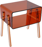 Acrylic Side Table, Small End Table for Living Room, Bedroom & Office, 2-Tier End Table with Open Storage, Sturdy Brown Accent Table for Apartment, Dorm, Minimalist Home Decor (Brown)