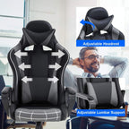 Gaming Chair Office Chair Desk Chair with Lumbar Support Arms Headrest High Back PU Leather Ergonomic Massage Racing Chair Rolling Swivel Executive Adjustable Computer Chair for Adults Girls(Grey)