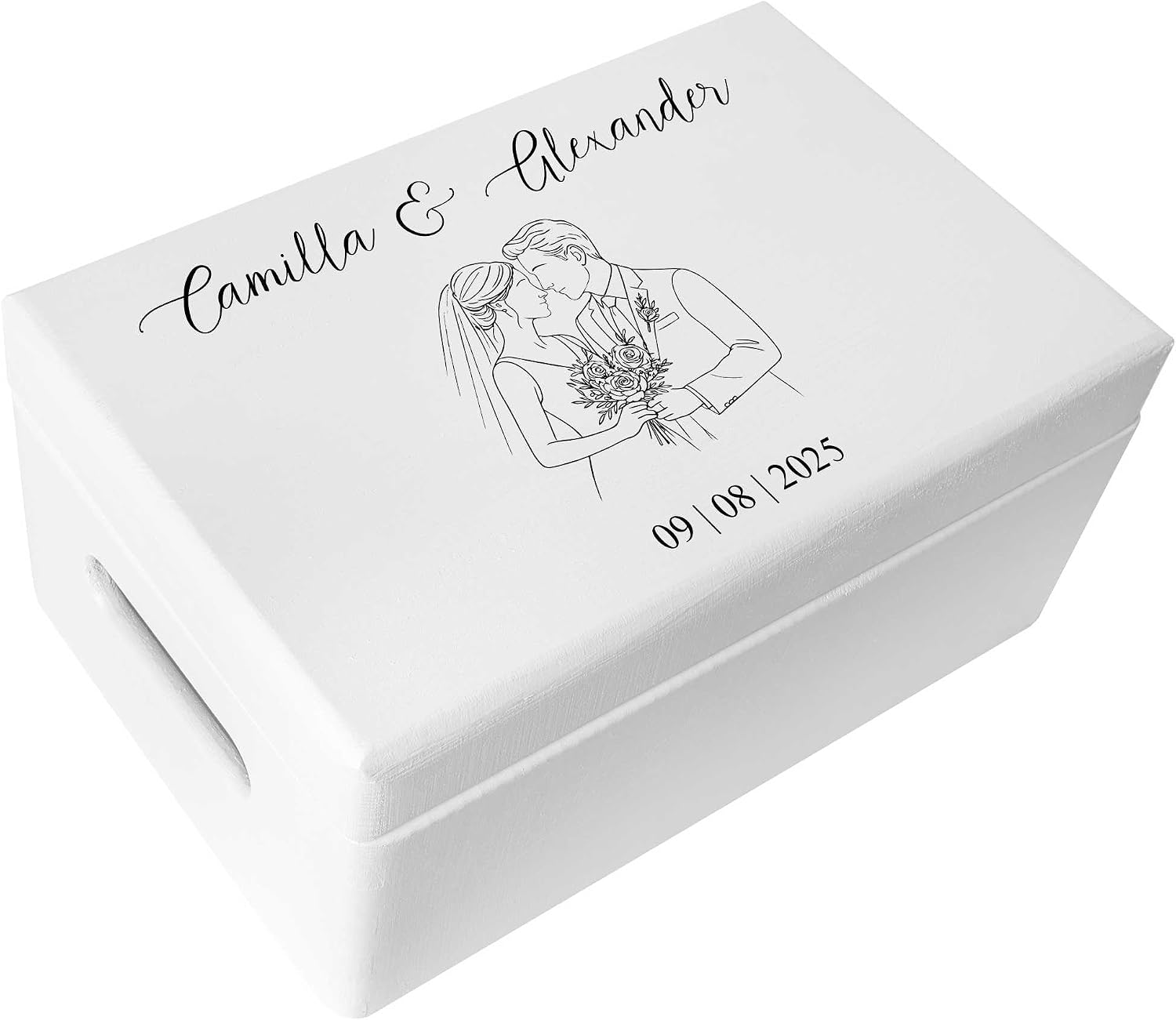 Creative Deco Personalized White Wooden Storage Box Wedding Box | 11.8x7.87x5.51in (+-0.5) | Couple | Hinged Lid Handles Engraving | Gift Box | UNSANDED Keepsake Souvenir Chest