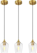 VONLUCE Pendant Lights Kitchen Island, Brushed Gold Pendant Light Fixtures with E26 Base & Adjustable Cable, Modern Pendant Lighting with Glass Shade for Living Room Bedroom Hallway, 3 Packs