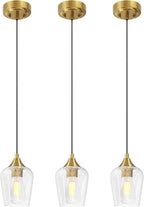 VONLUCE Pendant Lights Kitchen Island, Brushed Gold Pendant Light Fixtures with E26 Base & Adjustable Cable, Modern Pendant Lighting with Glass Shade for Living Room Bedroom Hallway, 3 Packs