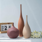Relexome Ceramic Modern Vase Set of 3 Farmhouse Decorative Vase Minimalist Aesthetic Vases for Centerpieces Matte Ribbed Vases for Home Decor Table Entryway Living Room (Brown+Khaki+ Dark Red)