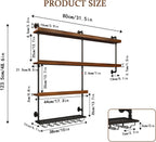 31.5in Solid Wood Wine Rack Wall Mounted, 4-Tier with LED Lights | Liquor Bottles Floating Shelves with Glass Holder, Industrial Wall Bar, Supports 440 lbs, Bar, Living Room, Dining Room, Cafe