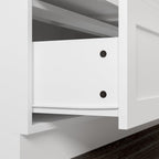 ECACAD 110.2" W Kitchen Pantry with Glass Doors & Open Countertop, Large Cupboard Storage Cabinet with Adjustable Shelves & 11 Drawers for Living Room, Dining Room, White