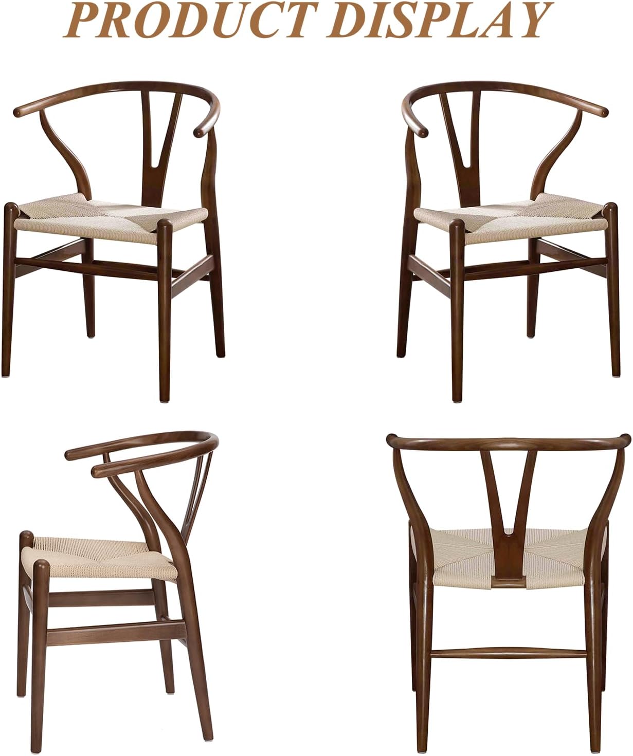 Wishbone Chair Natural Solid Wood Dining Chair/Hans Vegner Y Chair Rattan and Wood Accent Armrest Chairs Set of 1 (Ash Wood - Walnut)