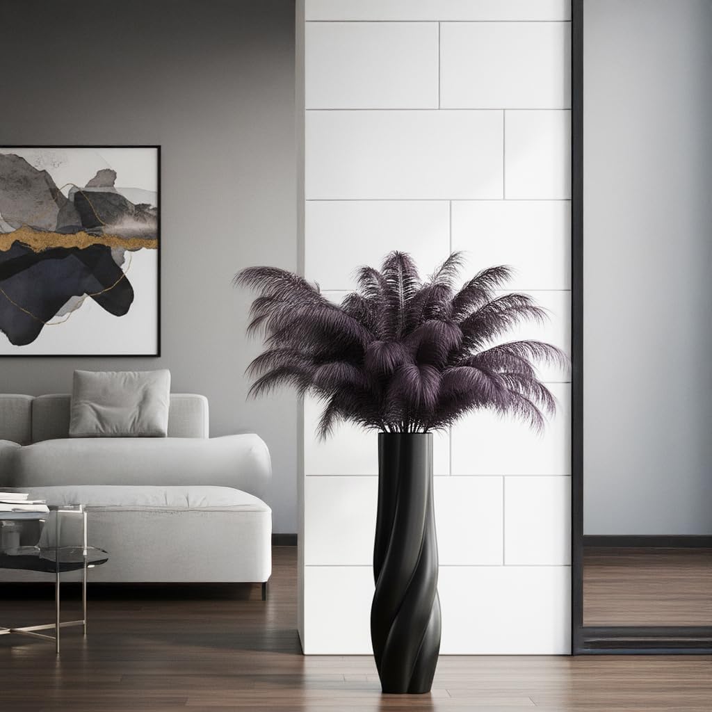 Modern Black Floor Vase, 24 Inch Tall Resin Home Decor Vases, Large Sturdy Vase for Living Room, Office, Bedroom Decor with 5" Opening for Dried Pampas Grass, Branches & Feathers