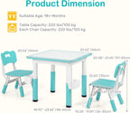 Olakids Kids Table and 2 Chair Set, Height Adjustable Toddler Activity Desk with Graffiti Desktop Storage Boxes, Children Furniture for Arts Crafts Learning Drawing (Light Green)