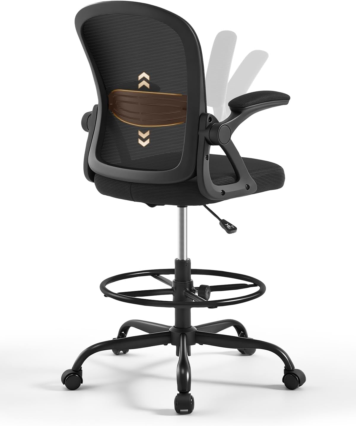 Drafting Chair with Tall Office Chair for Standing Desk | Flip-up Armrests, Adjustable Lumbar Support, Height‑Adjustable Footrest Ring & Seat, Ergonomic Tall Desk Chair