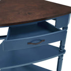 33.8" Navy Blue Triangle Corner Table for Small Spaces, Mini 3 Tier End Table with 1 Storage Drawers & Open Shelves, Vintage Wood Corner Accent Side Tables for Living Room Bedroom (Navy Blue)
