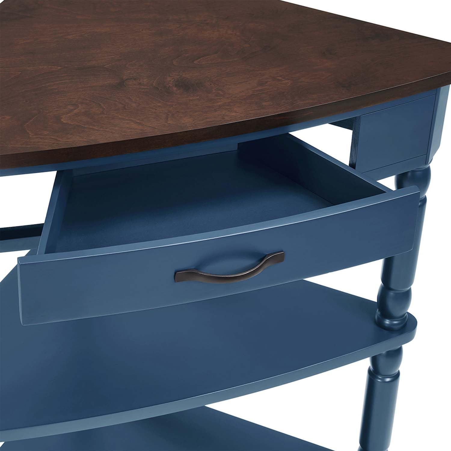 33.8" Navy Blue Triangle Corner Table for Small Spaces, Mini 3 Tier End Table with 1 Storage Drawers & Open Shelves, Vintage Wood Corner Accent Side Tables for Living Room Bedroom (Navy Blue)