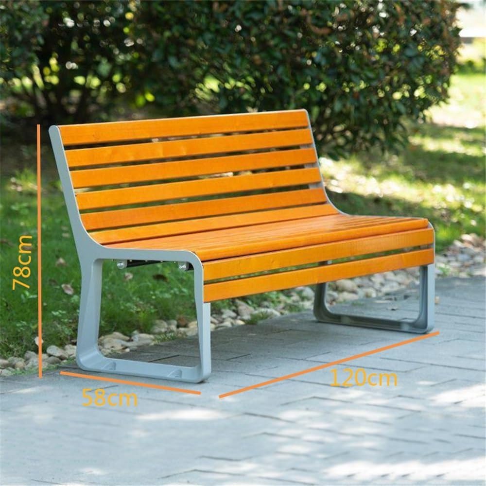 Garden Park Chair with Backrest Outdoor Bench Aluminum Frame Wooden Seat Plate Rest Area Seat(Small)