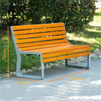 Garden Park Chair with Backrest Outdoor Bench Aluminum Frame Wooden Seat Plate Rest Area Seat(Small)