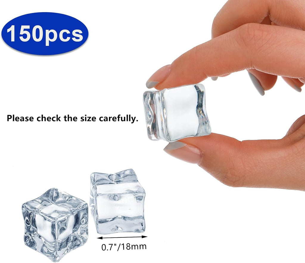 Hacaroa 150 Pack Clear Fake Ice Cubes, 0.7" (18mm) Acrylic Decorative Ice Rocks Square Artificial Crystals Vase Rocks for Home, Wedding Decoration, Vase Fillers, Photography Props, Party Table Scatter