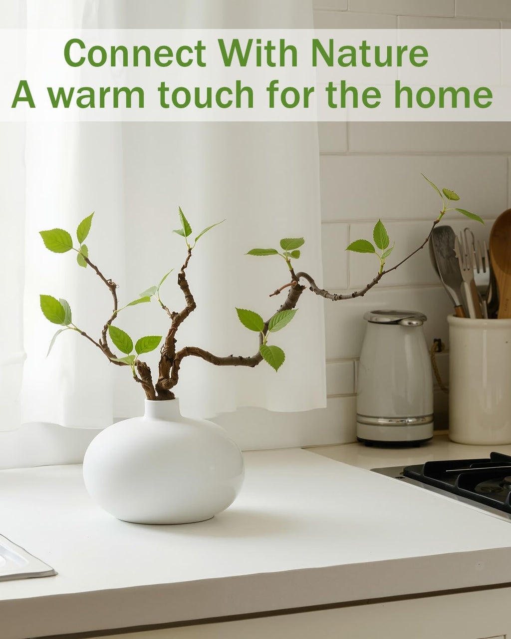 Vase with Greenery, 1 pcs Artificial Greenery Stems in White Vase, 20" Fake Plants for Decoration, Bathroom Office Farmhouse Kitchen Counter Coffee Table Centerpieces Plants Artificial-White