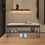 Shoe Rack Bench with Cushion, 2-Tier Storage Bench for Entryway, Wooden Shoe Organizer Bench with Hidden Storage & Comfortable Seat for Living Room, Bedroom, Hallway (Walnut Color+ Beige)