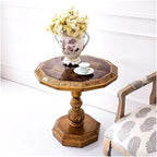 Vintage Country Style Side Table Hand Painted Art Carvings Dodecagonal Coffee Sofa Accent Small Side Table