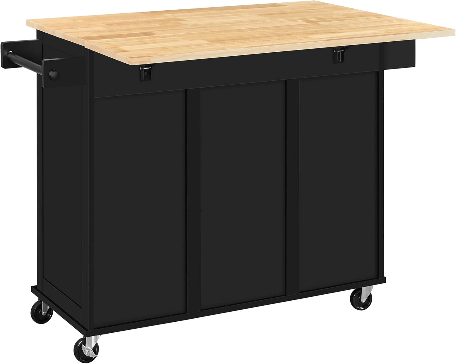 Yaheetech Kitchen Island Cart with Drop Leaf, 49" Rolling Island Table with Storage, Drawer, Kitchen Cart with Rubberwood Top, Detachable Towel & Spice Rack, Black