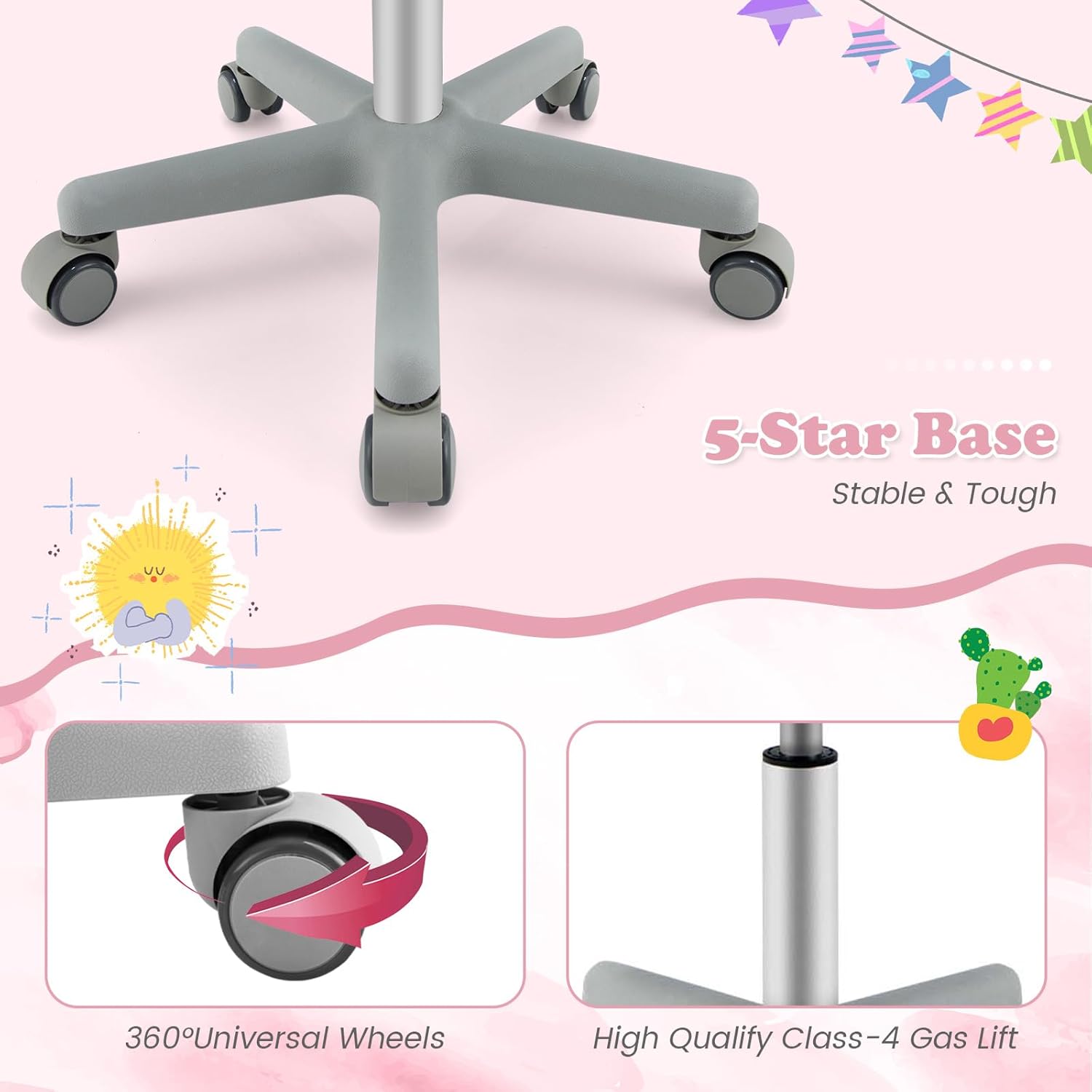 Giantex Kids Desk Chair, Ergonomic Adjustable Teen Task Chair w/Y-Shaped Lumbar Support, Armrest & Universal Wheels, Mesh Kid Office Chair for Sturdy, Kids Computer Chair for Boys & Girls 4-12, Pink