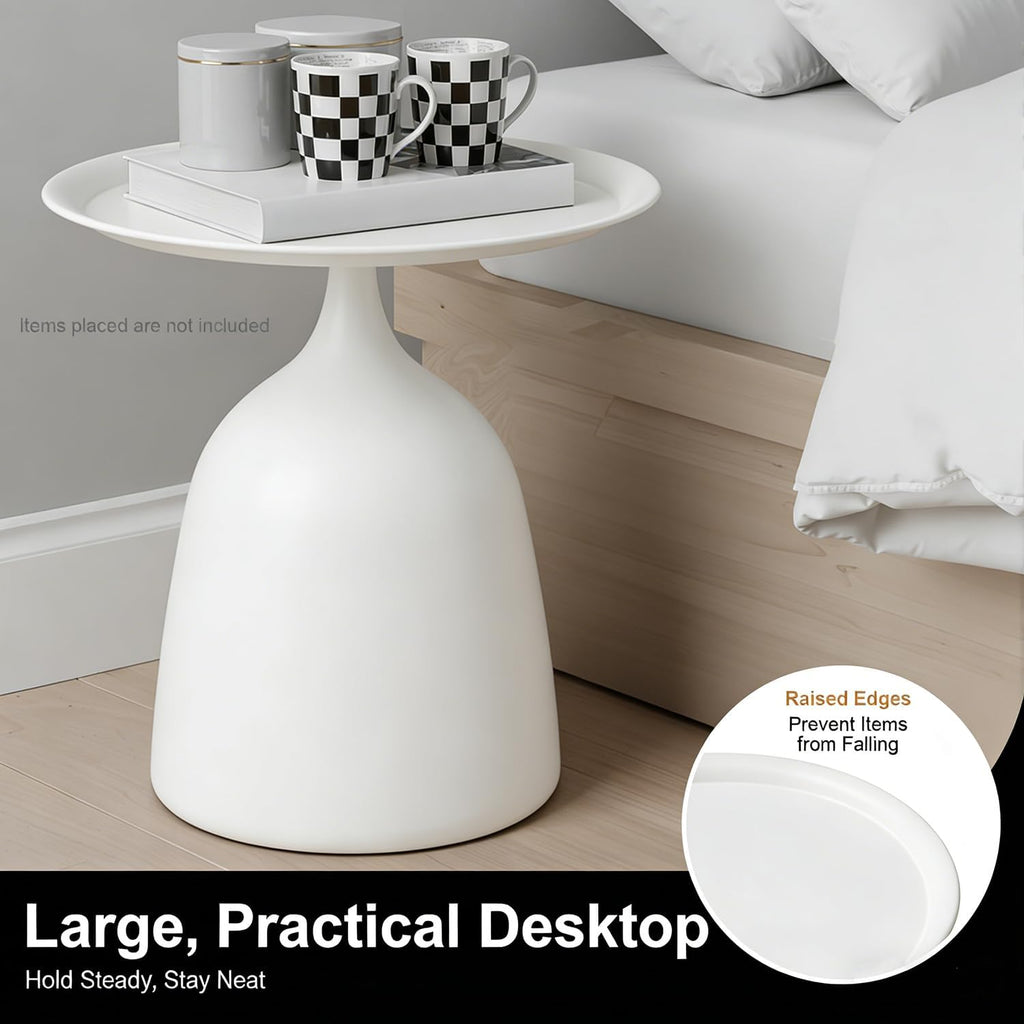 Modern Round Side Table Set of 2, Metal Nesting End Tables White/Black Minimalist Accent Tables Pedestal Coffee Table for Living Room Bedroom Office (White)