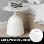 Modern Round Side Table Set of 2, Metal Nesting End Tables White/Black Minimalist Accent Tables Pedestal Coffee Table for Living Room Bedroom Office (White)