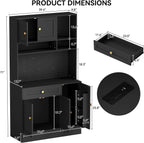 YOURLITE LED Pantry Cabinets with Pegboard, Kitchen Pantry Storage Cabinet with Outlet & Microwave Stand, Kitchen Hutch Coffee Bar with 5 Hooks and Adjustable Shelf, Black