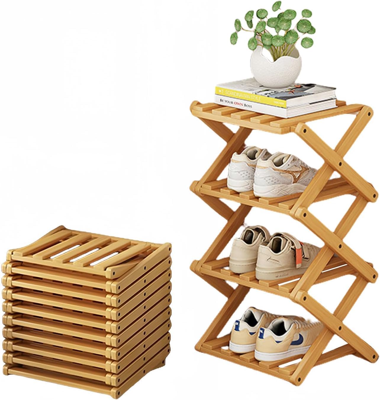 Vertical Shoe Rack Small Narrow Shoe Racks 4-Tier Folding Shoe Storage Rack No Installation Shoes Organizer Shelf Standing Storage Shoe Rack for Entryway Hallway Corridor Room Corner Storage