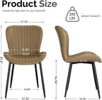 Dining Chairs Set of 2, Modern Upholstered Pu Leather Kitchen Side Chairs Dining Room Chairs Comfy Backrest, Brown