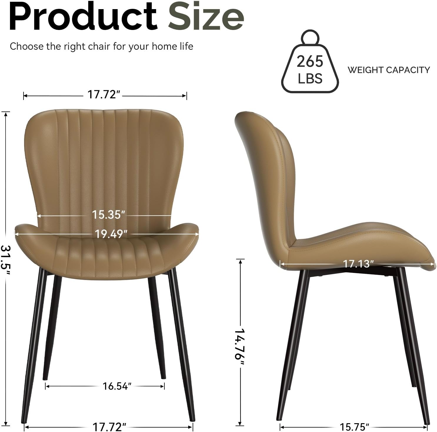 Dining Chairs Set of 4, Modern Upholstered Pu Leather Kitchen Side Chairs Dining Room Chairs Comfy Backrest, Brown