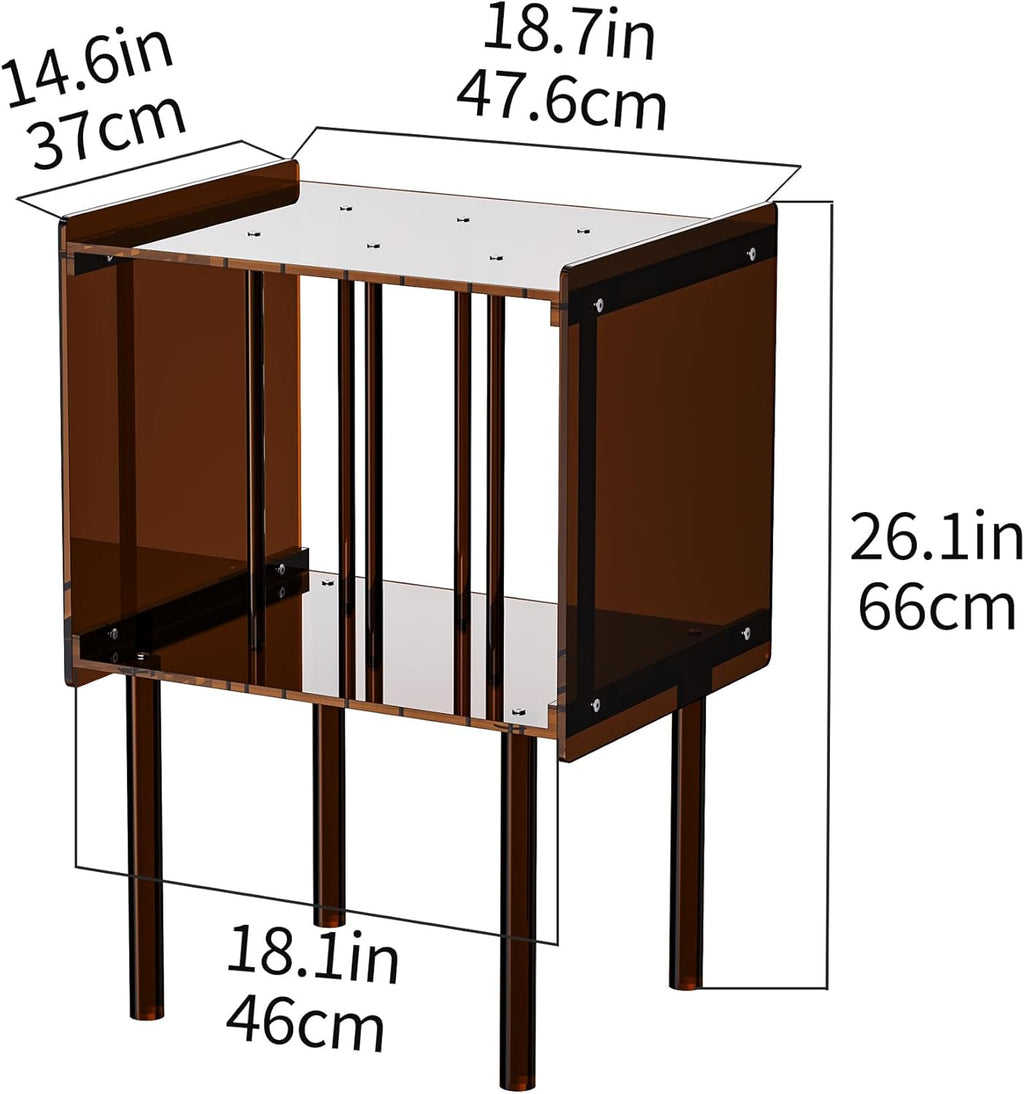 Acrylic Record Player Stand, with Vinyl Storage, Clear Acrylic Side Table, 18.1'' x 14.6'' x 26.1'' (Dark Brown)