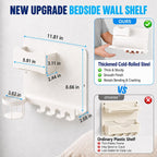 Metal Bedside Wall Shelf, Bedside Floating Shelf Wall Organizer with Detachable Cup Holder, No Drill Wall Mount for Bedroom, Dorm Room Decor, Nightstand Alternative, Bunk Bed Accessories, RV Storage