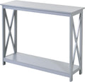2 Tier Console Table, Sofa Side Table with Storage Shelf, X for Entryway, Living Room, and Hallway, Grey