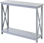 2 Tier Console Table, Sofa Side Table with Storage Shelf, X for Entryway, Living Room, and Hallway, Grey