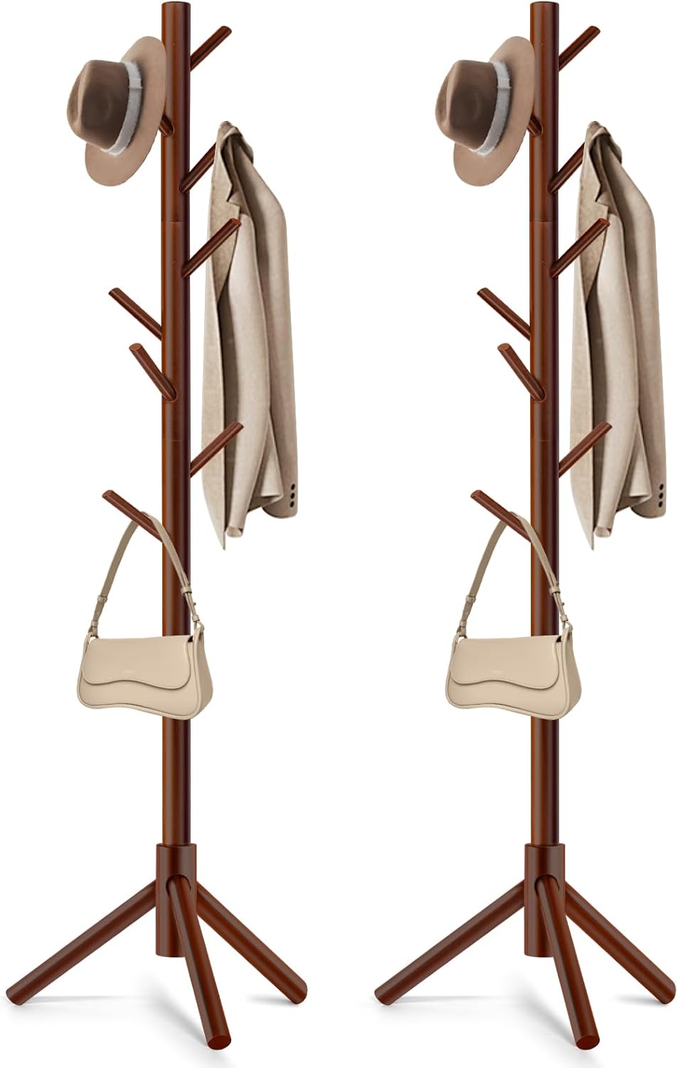 WANGMUXIA 2 PCS Coat Rack, Freestanding Coat Rack with 8 Hooks and 3 Adjustable Size Tree Coat Racks for Bedroom, Hallway, Entrance, Office, for Hats, Coats, Scarves, Handbags