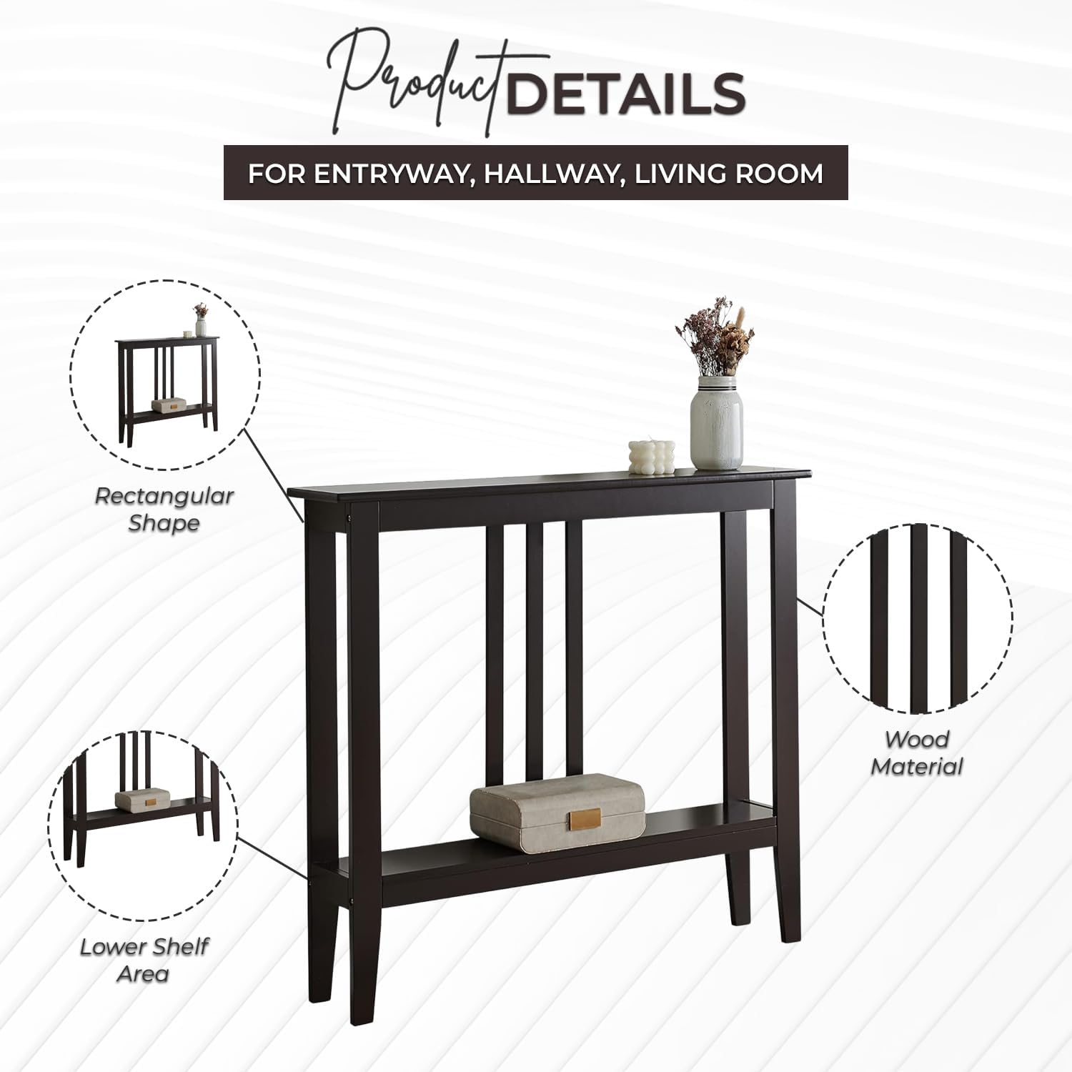 Kings Brand Furniture Narrow Console Table with Storage – Rectangular Entryway & Behind Sofa Table, Wood Accent Hallway Table for Foyer or Living Room, Espresso