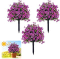 Faux Petunias with Ground Stake, UV Resistant & Waterproof Artificial Flowers, Realistic Fake Flowers for Garden In Ground, Yard, Porch, Planter – Indoor Outdoor Home Decoration (Purple 3 Pcs)