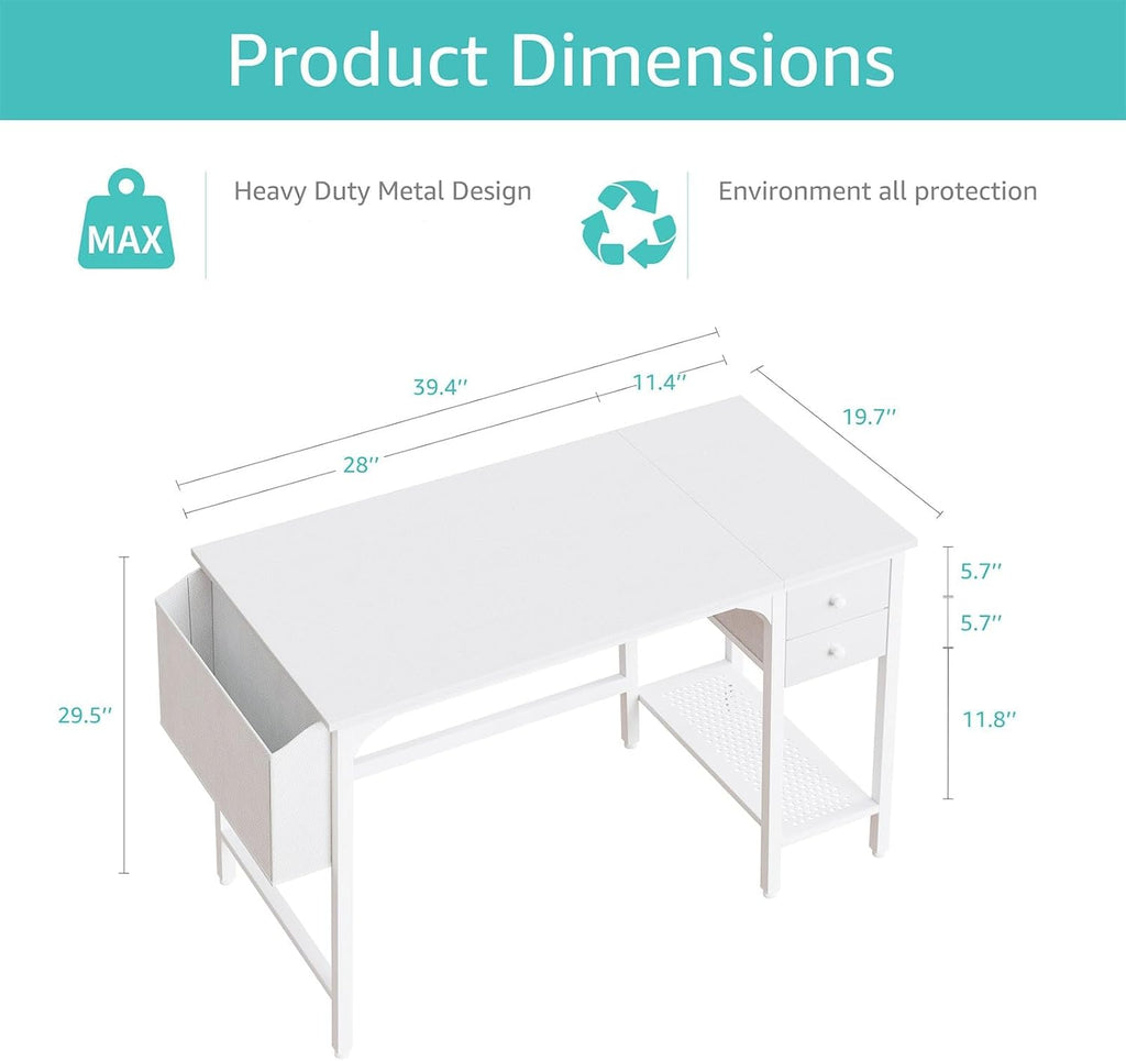 Lufeiya White Small Desk with Drawers - 40 Inch Computer Desk for Small Space Home Office, Modern Simple Study Writing Table PC Desks