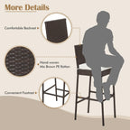 RELAX4LIFE Outdoor Bar Stools Set of 2 - Wicker Rattan Patio Barstools Tall Chairs w/Back, Footrest, Seat Cushions & Metal Frame, 400LBS Weight Capacity, 30’’ Counter Height Bar Stools (1, Mix Brown)