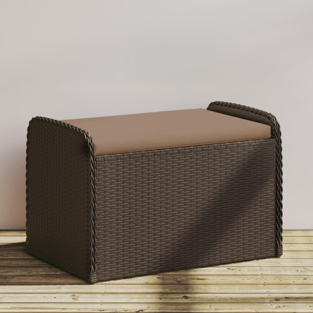 Brown PE Rattan Outdoor Storage Bench, Weatherproof Patio Furniture with Cushion, Garden Deck Box for Porch, 242.5 lbs Capacity Bench Seating
